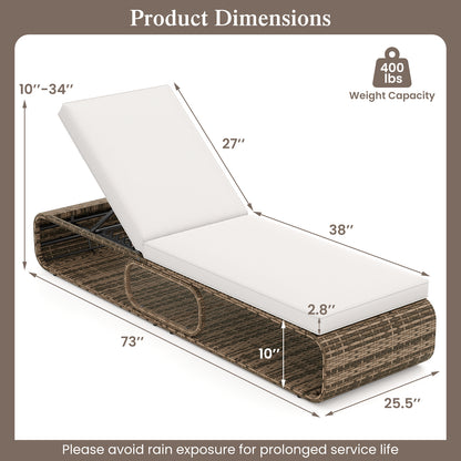 Adjustable Outdoor Chaise Lounge Chair with Cushion - 7 Positions