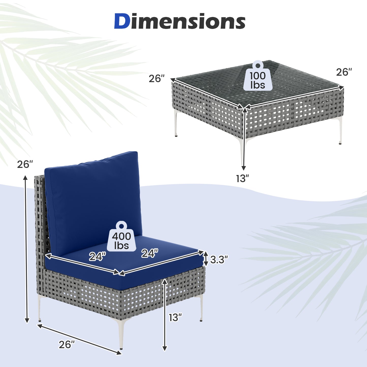 3-Piece Rattan Patio Conversation Set with Glass Coffee Table