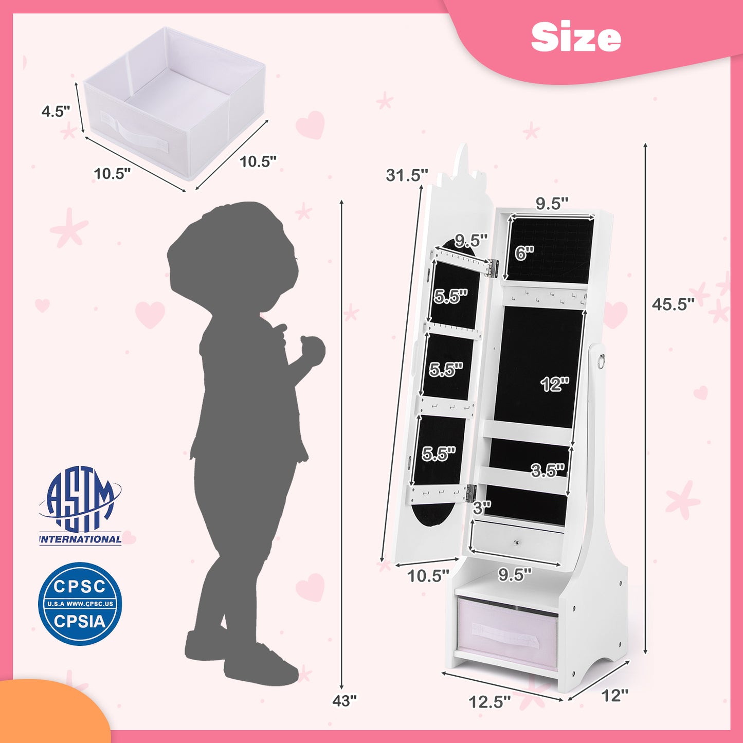 Kids Jewelry Armoire Cabinet with Full-Length Mirror