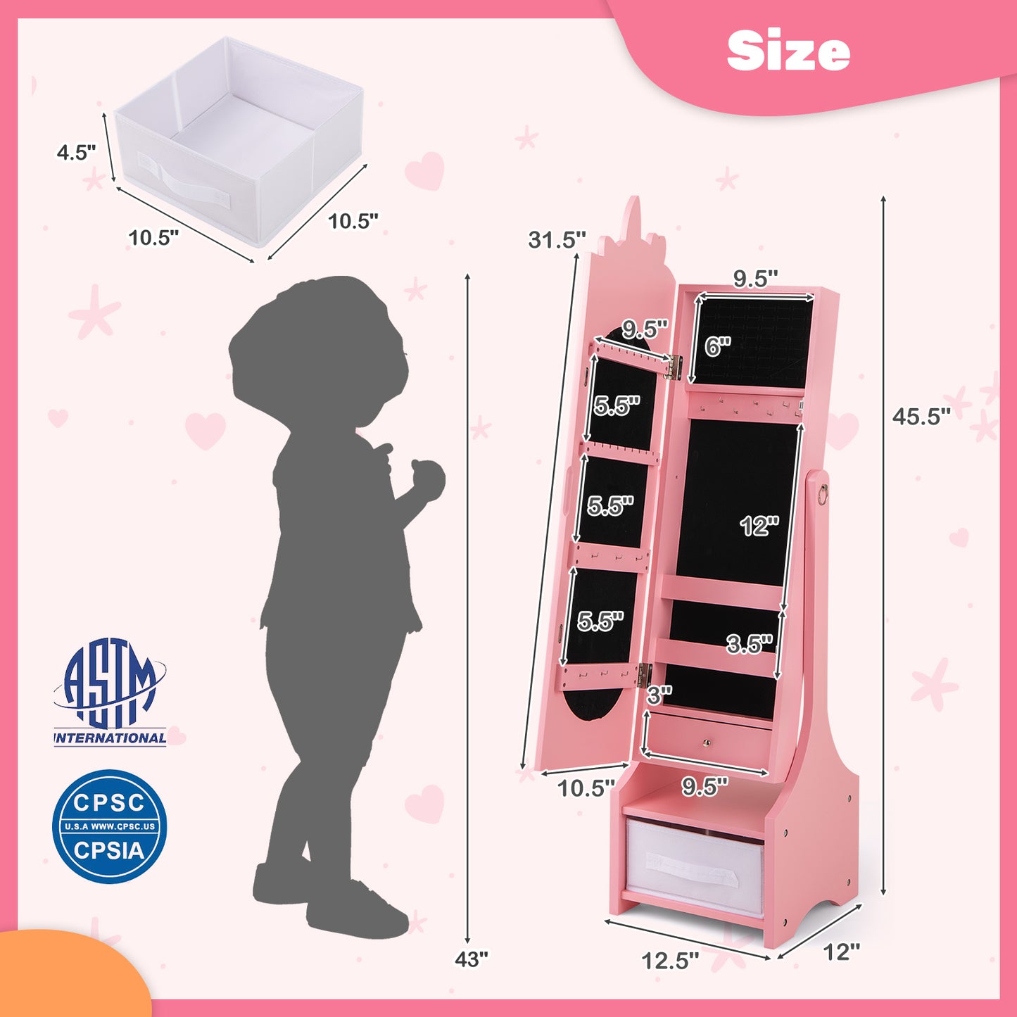 Kids Jewelry Armoire Cabinet with Full-Length Mirror
