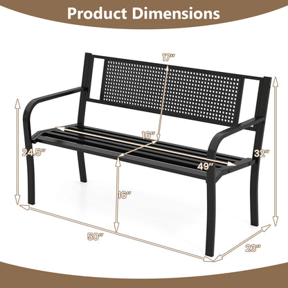 50-Inch Metal Garden Bench with Patterned Backrest
