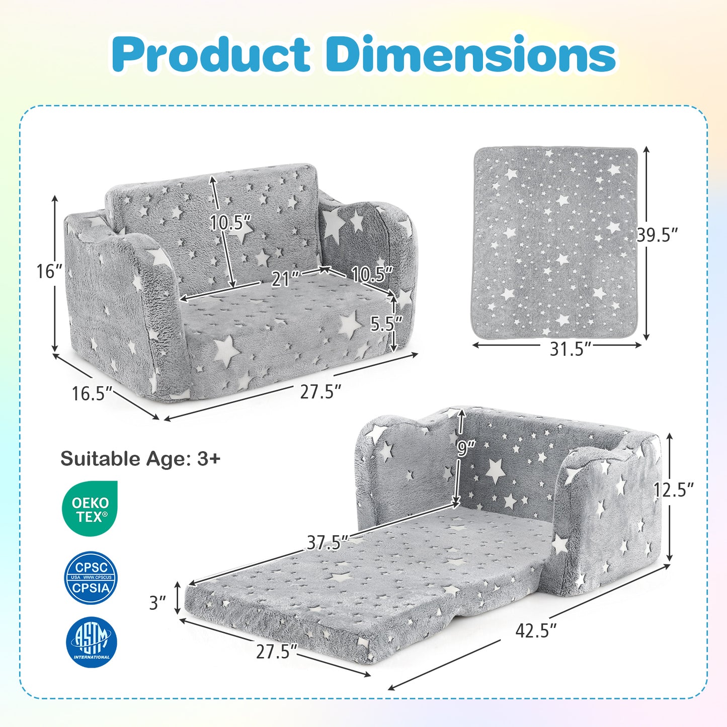 Kids Folding Couch with Blanket - Glow in the Dark