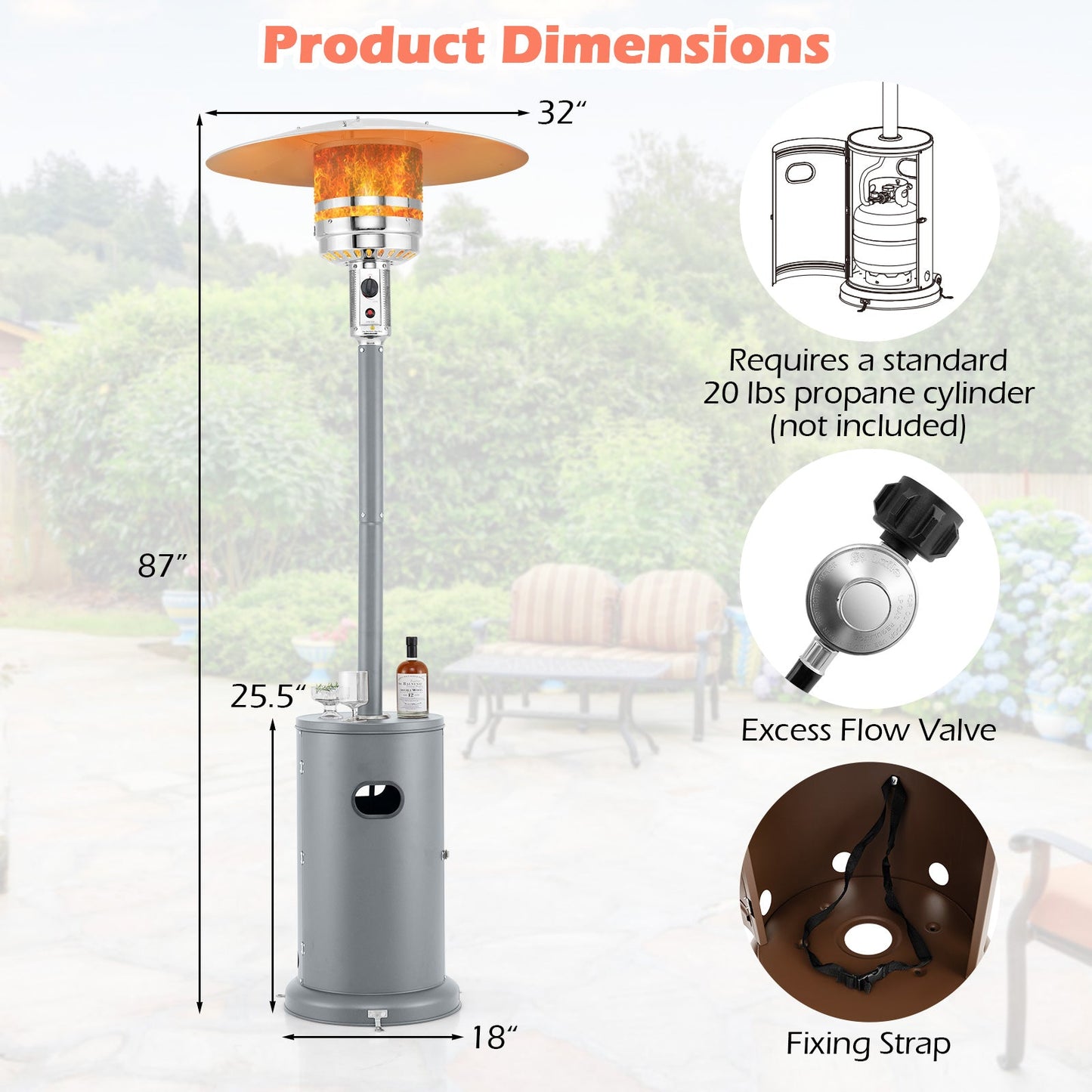 50000 BTU Propane Patio Heater with Round Table Design