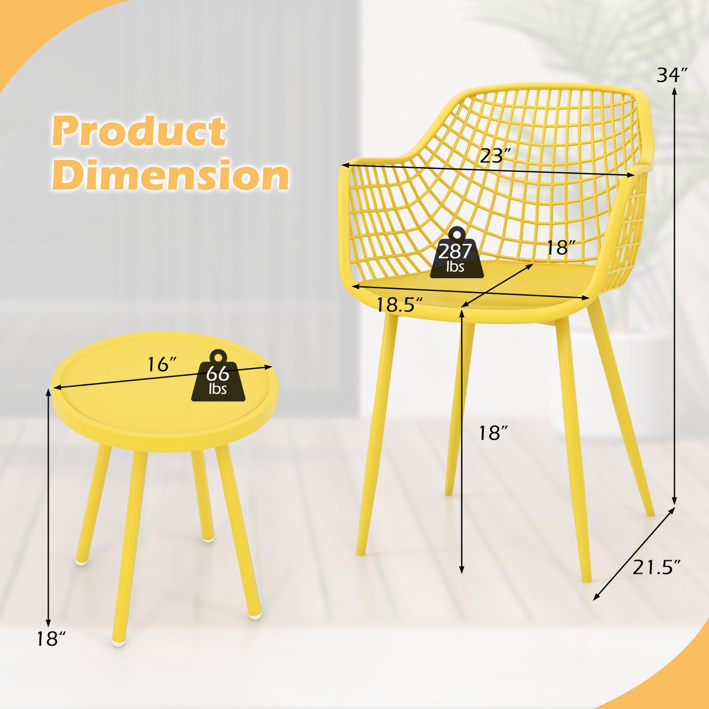 3-Piece Patio Conversation Set with Metal Frame and PP Seats