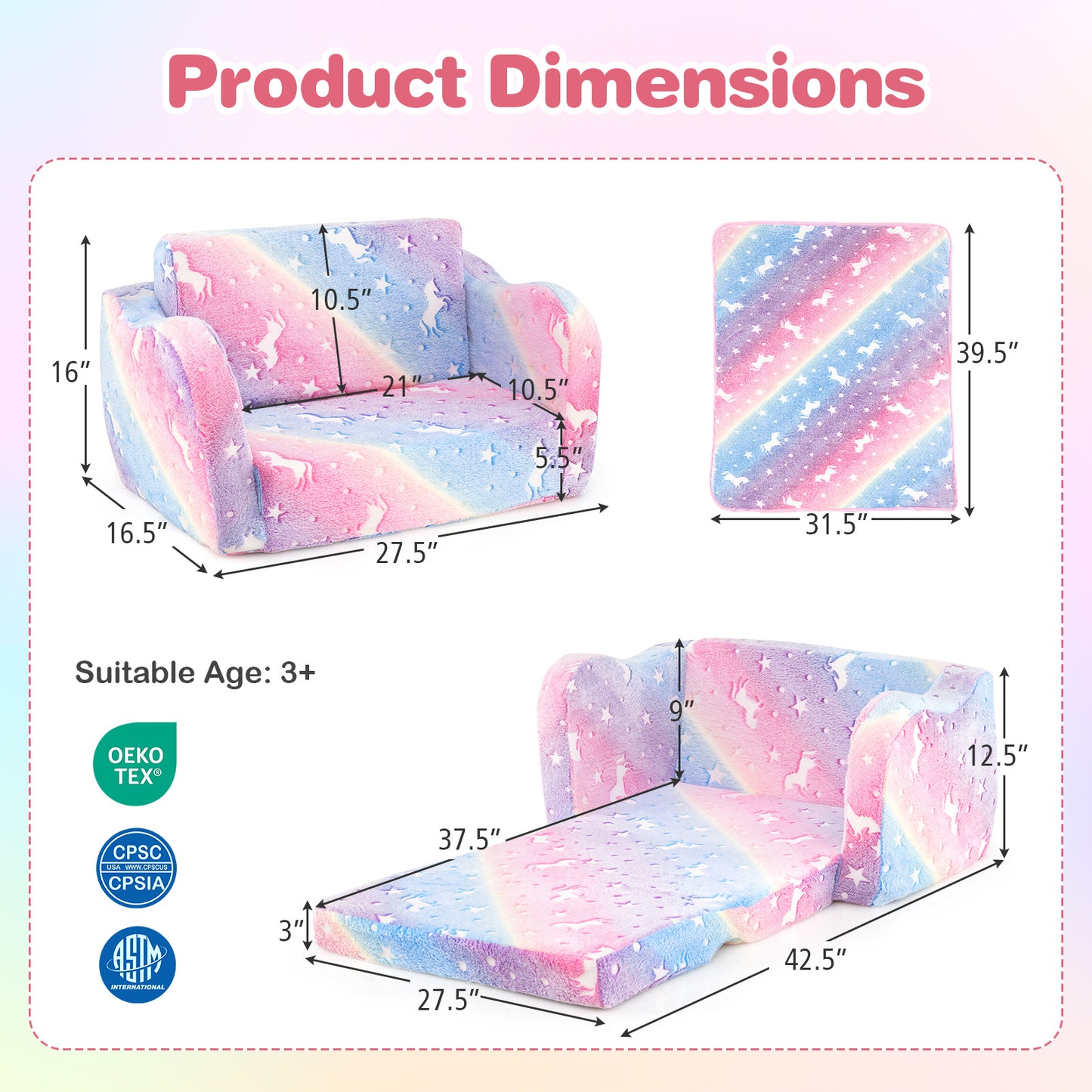 Kids Folding Couch with Blanket - Glow in the Dark