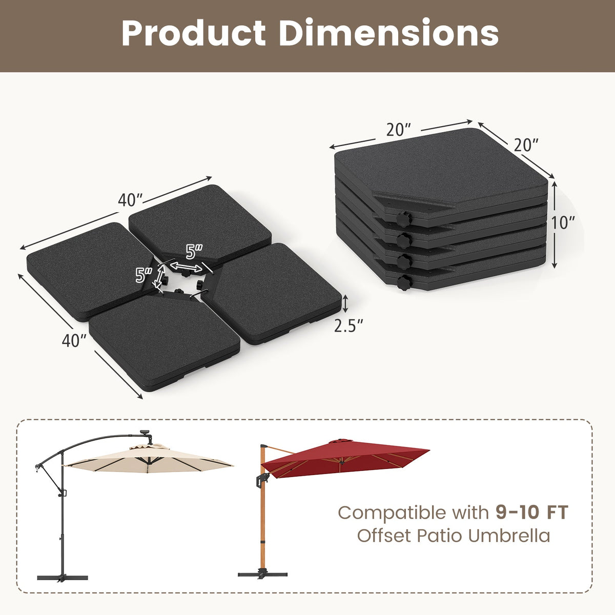 Patio Offset Umbrella Base with Easy-Fill Spouts