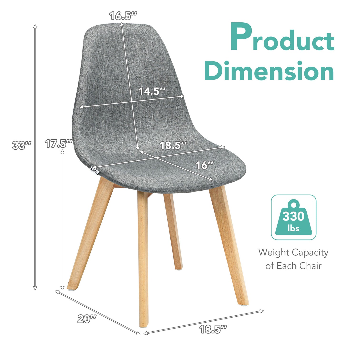 Modern Dining Chairs Set of 4 with Wood Legs and Fabric Cushion