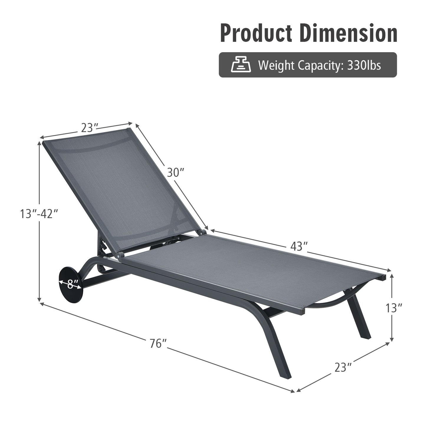 Adjustable Outdoor Chaise Lounge Chair with Wheels
