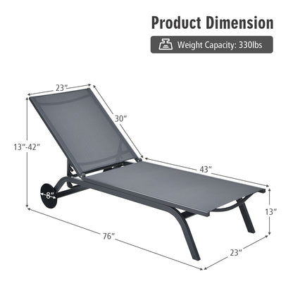 Adjustable Outdoor Chaise Lounge Chair with Wheels