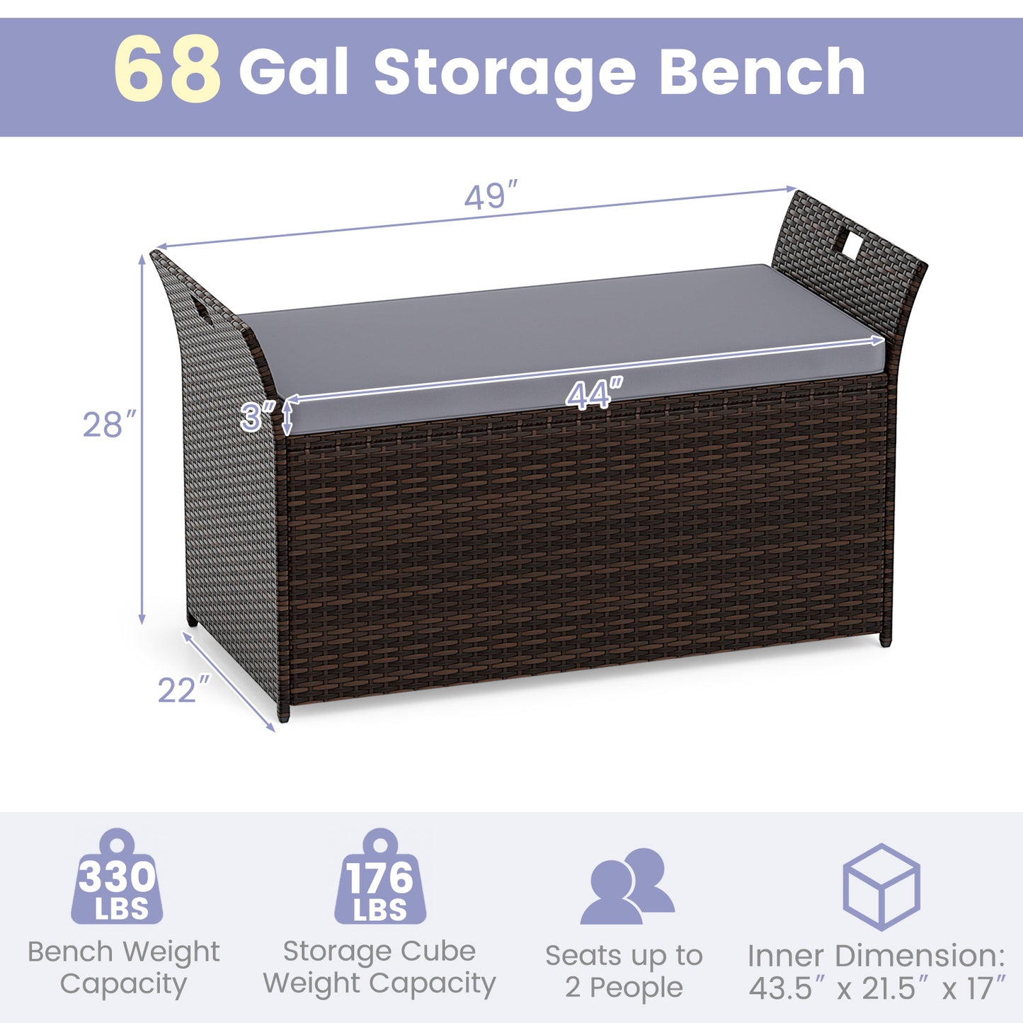 Outdoor Storage Bench with Hand-Woven PE Rattan Wicker