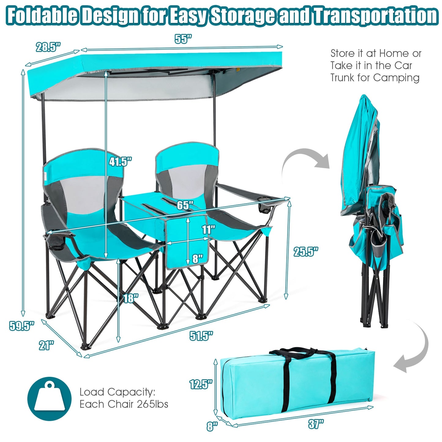 Folding Camping Chair with Canopy and Cooler Bag