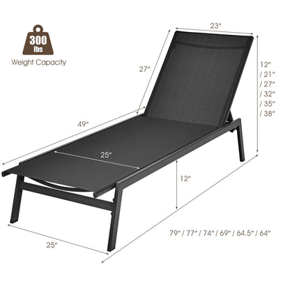 6-Position Adjustable Outdoor Chaise Lounge Chair