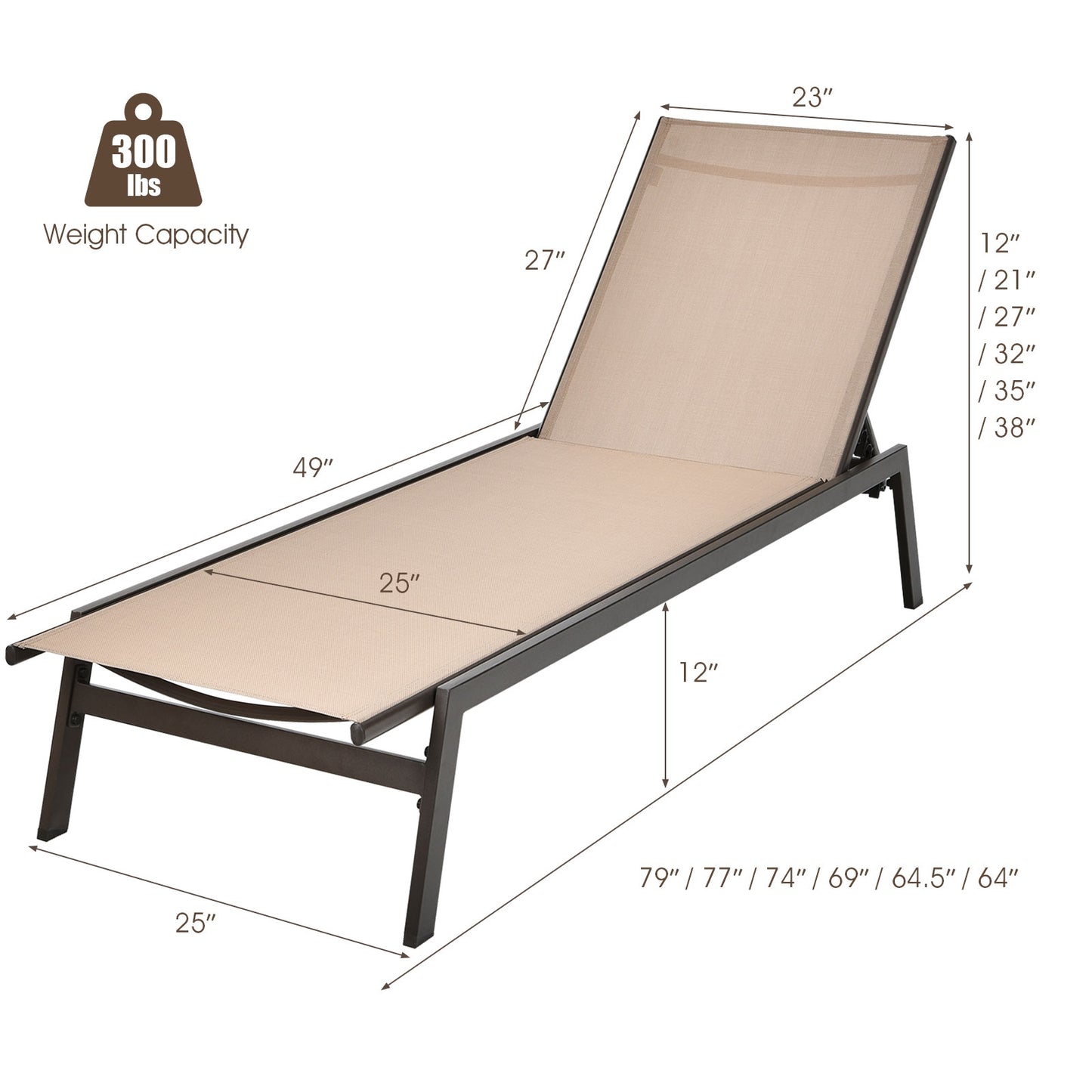 6-Position Adjustable Outdoor Chaise Lounge Chair