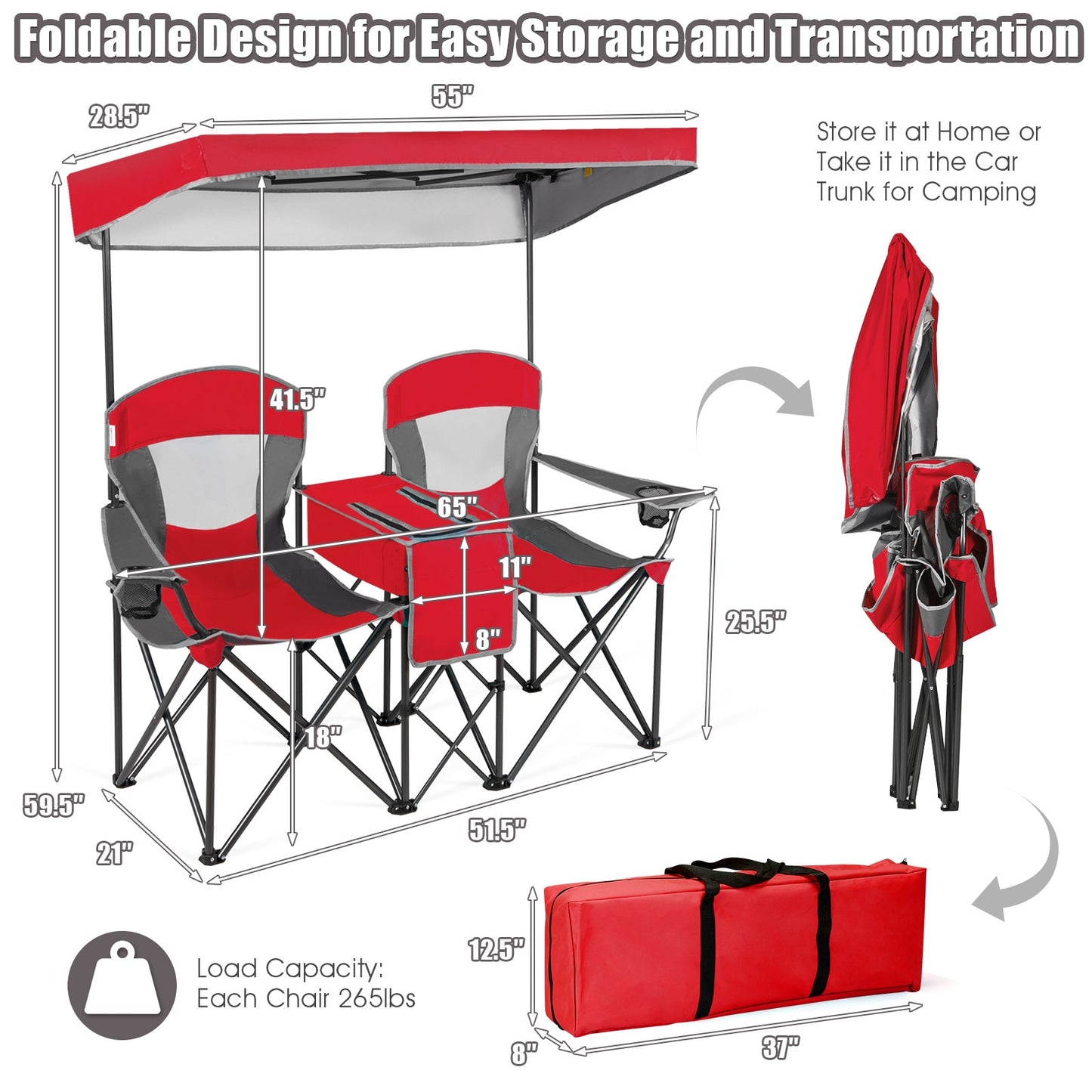 Folding Camping Chair with Canopy and Cooler Bag