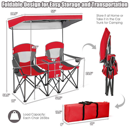 Folding Camping Chair with Canopy and Cooler Bag