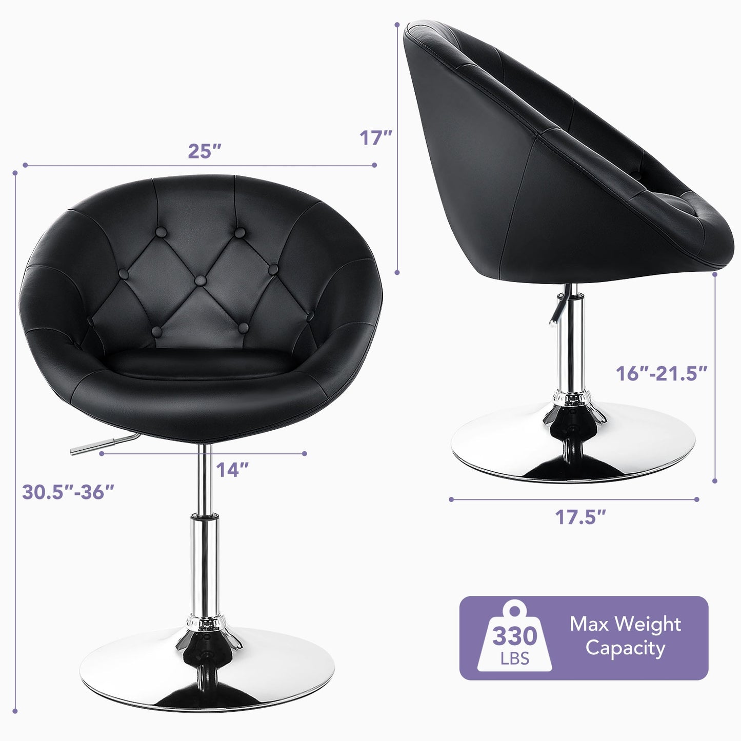 Adjustable Swivel Round Accent Chair with Tufted Back