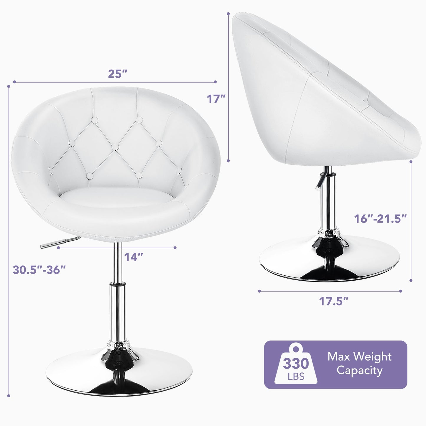 Adjustable Swivel Round Accent Chair with Tufted Back