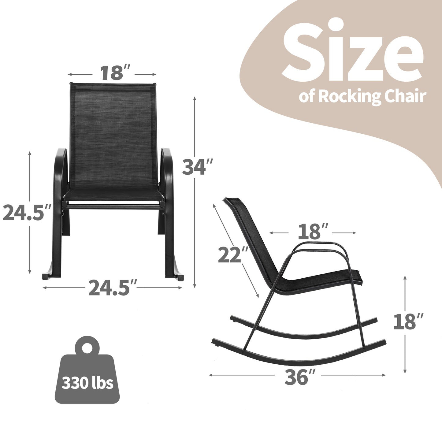 Metal Patio Rocking Chairs Set of 2 with Breathable Fabric