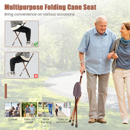Lightweight Adjustable Folding Cane Seat with Light-Brown