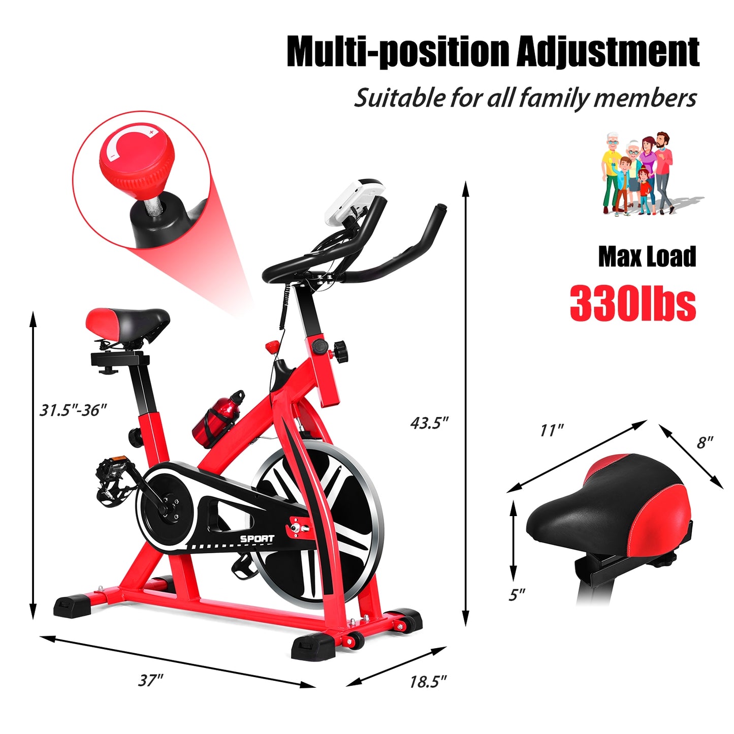 Adjustable Indoor Exercise Bike with 18 lb Flywheel