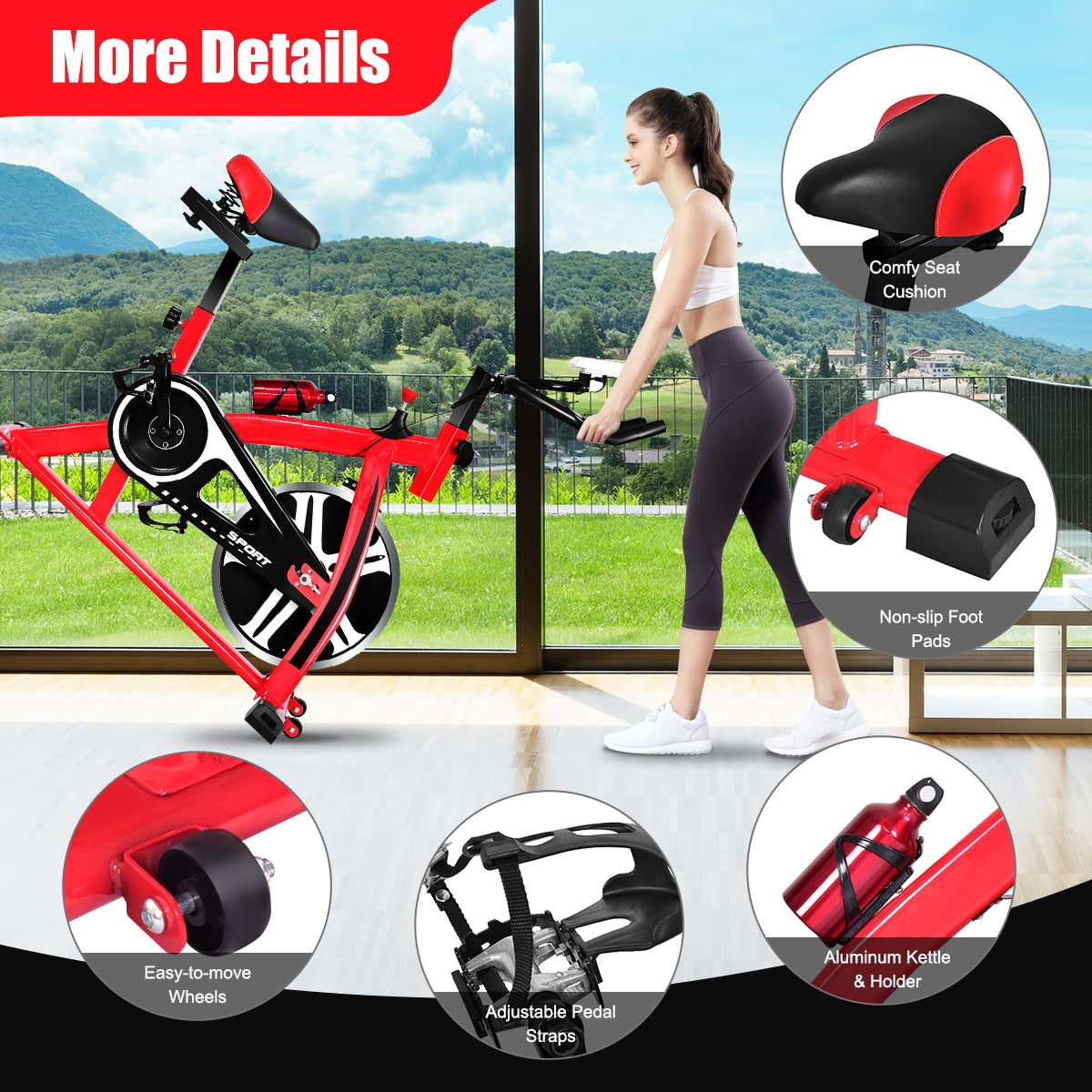 Adjustable Indoor Exercise Bike with 18 lb Flywheel