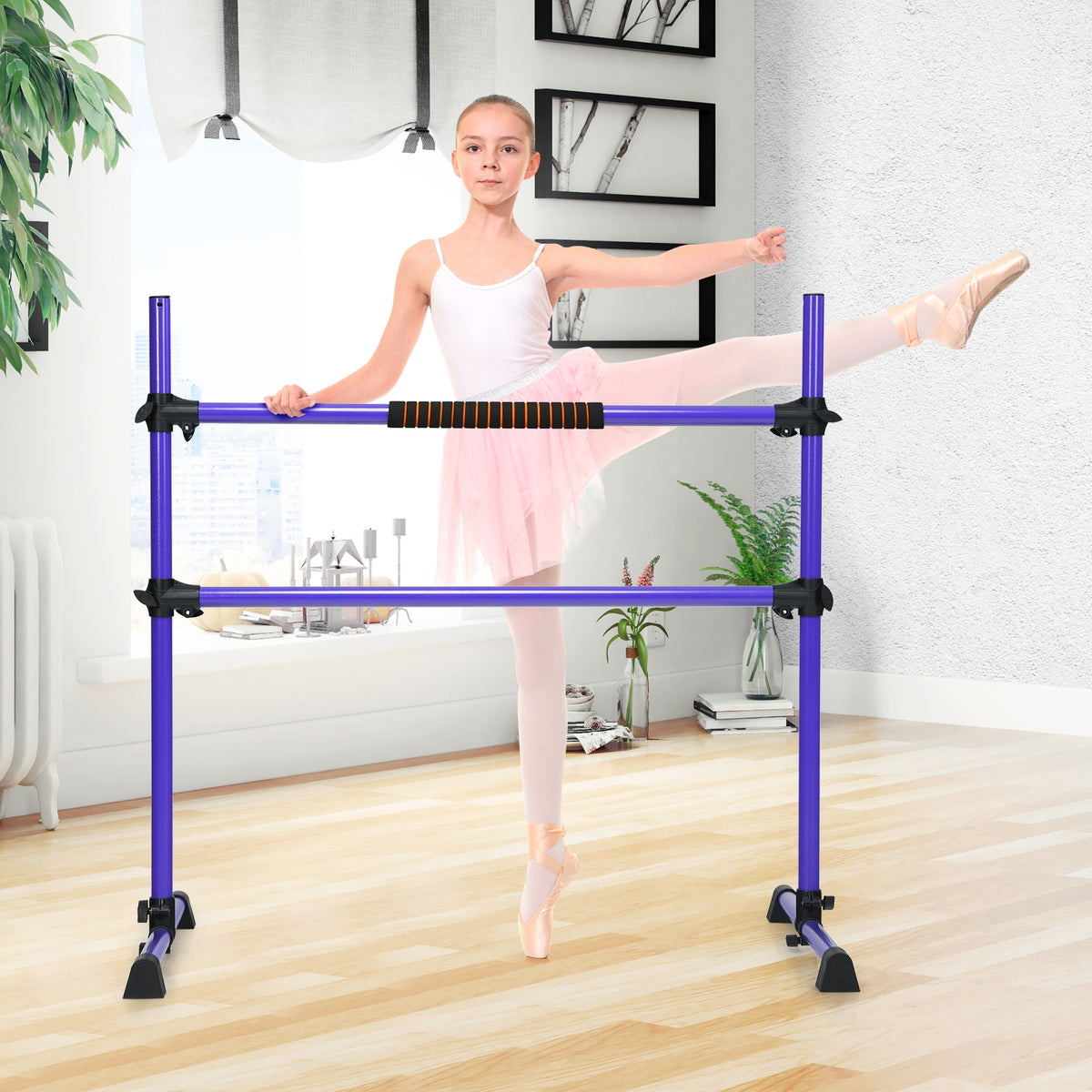 4 Feet Portable Ballet Barre with Adjustable Height-Purple