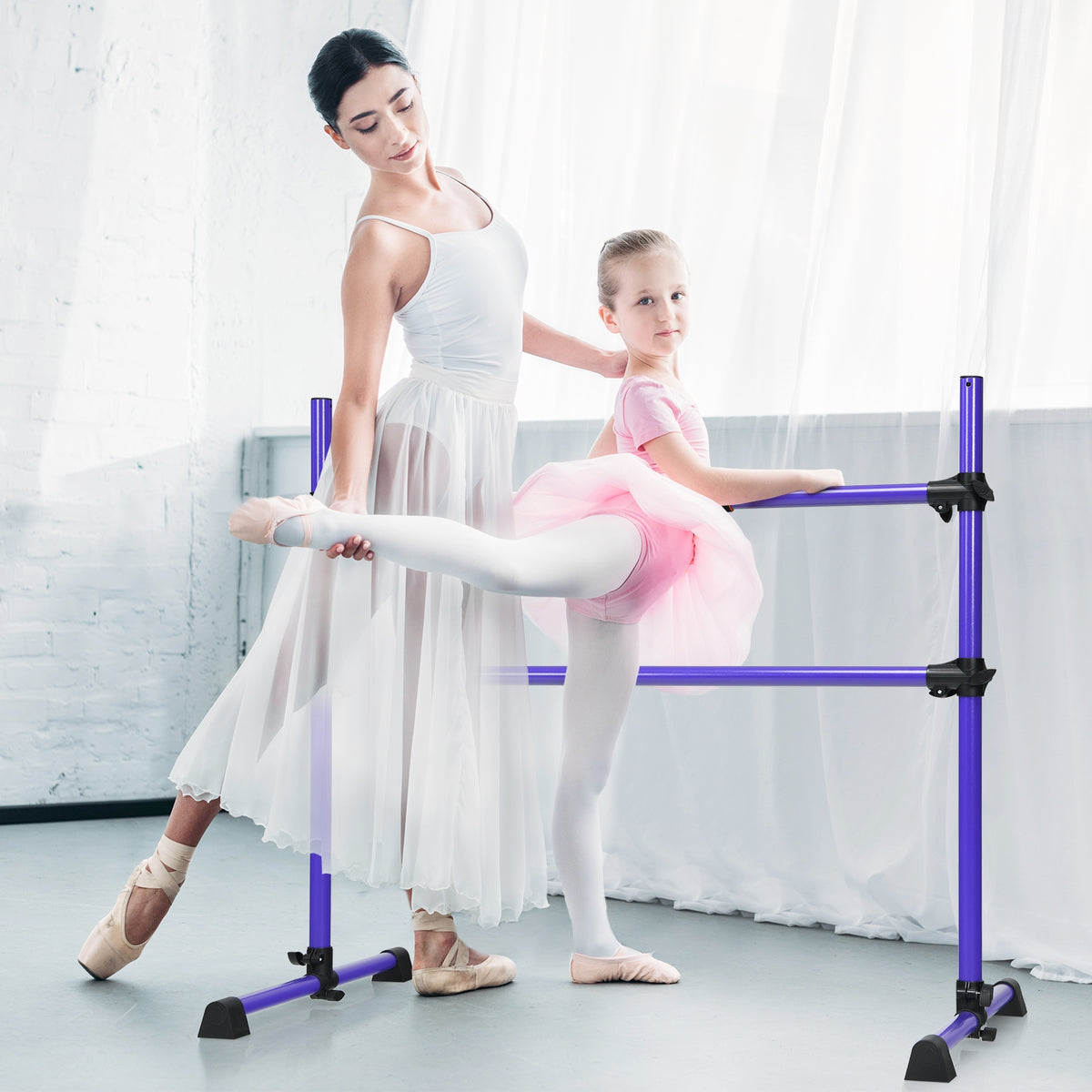 4 Feet Portable Ballet Barre with Adjustable Height-Purple