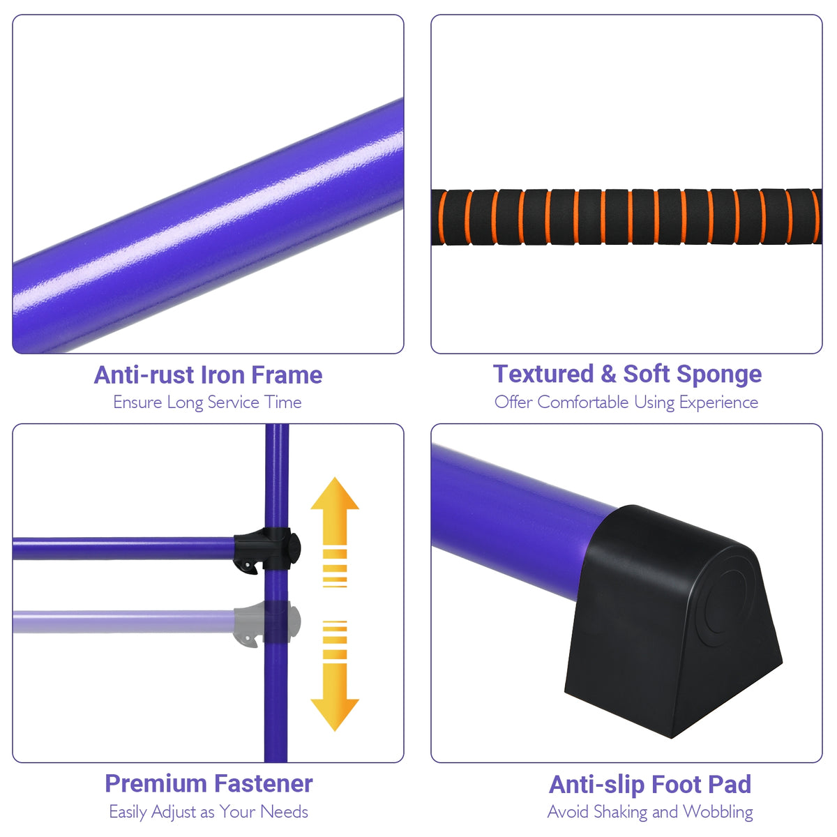 4 Feet Portable Ballet Barre with Adjustable Height-Purple