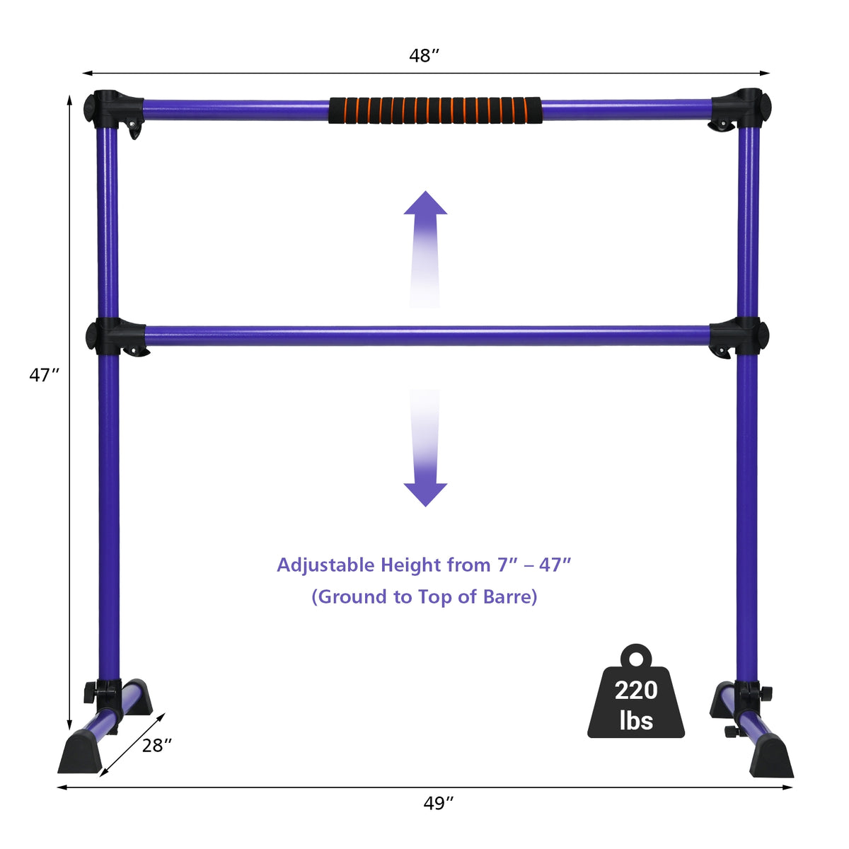 4 Feet Portable Ballet Barre with Adjustable Height-Purple