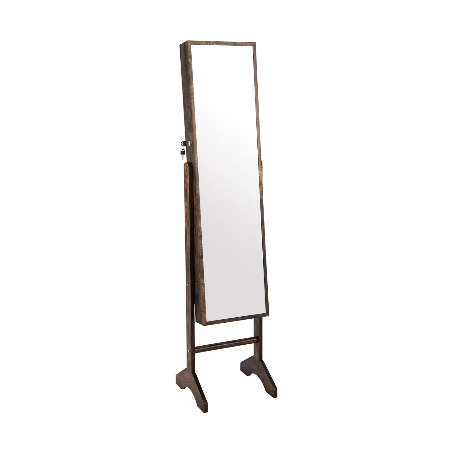 Free-Standing Jewelry Cabinet with Full-Length Mirror and Lockable Door