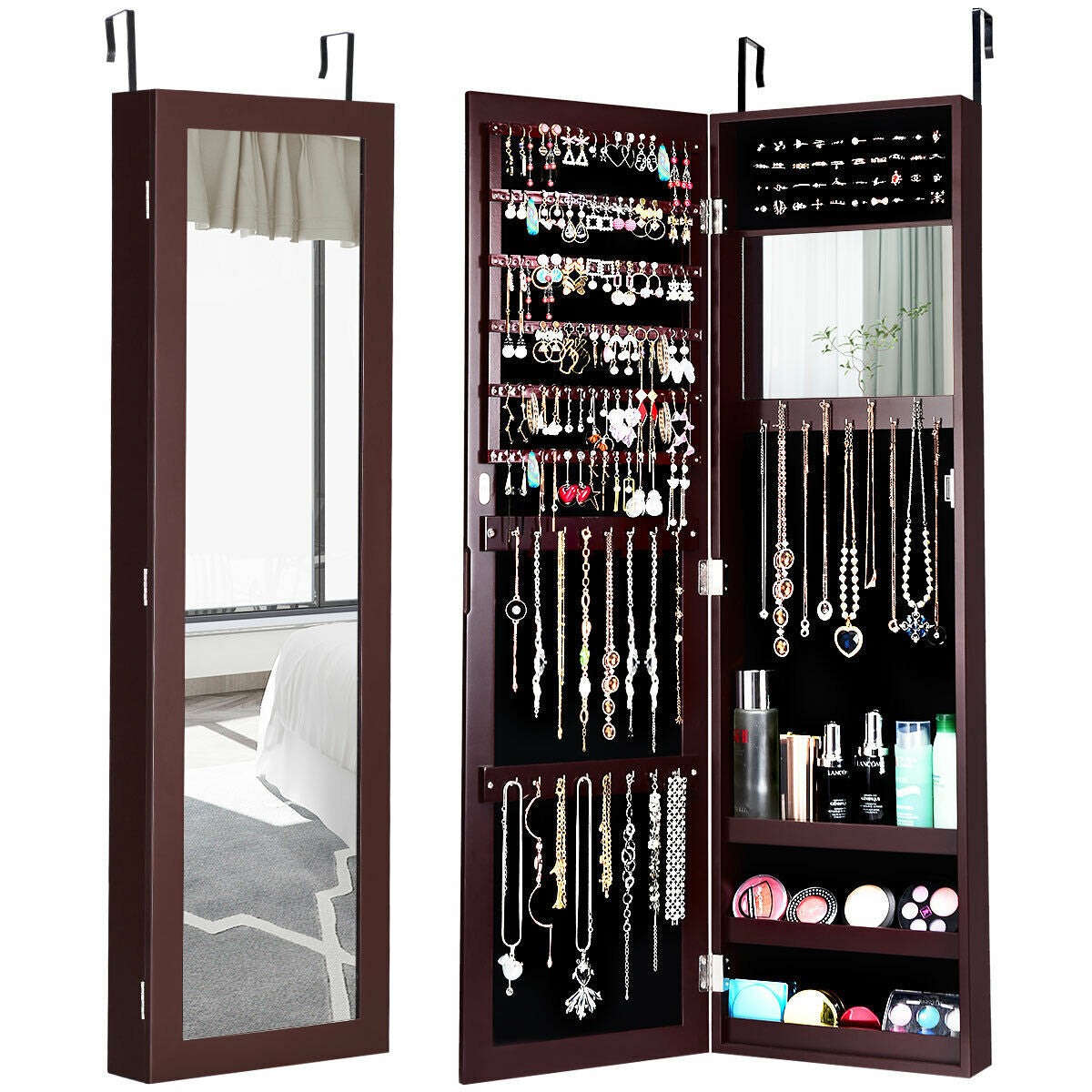 Full Length Mirror Jewelry Cabinet with Wall Mount