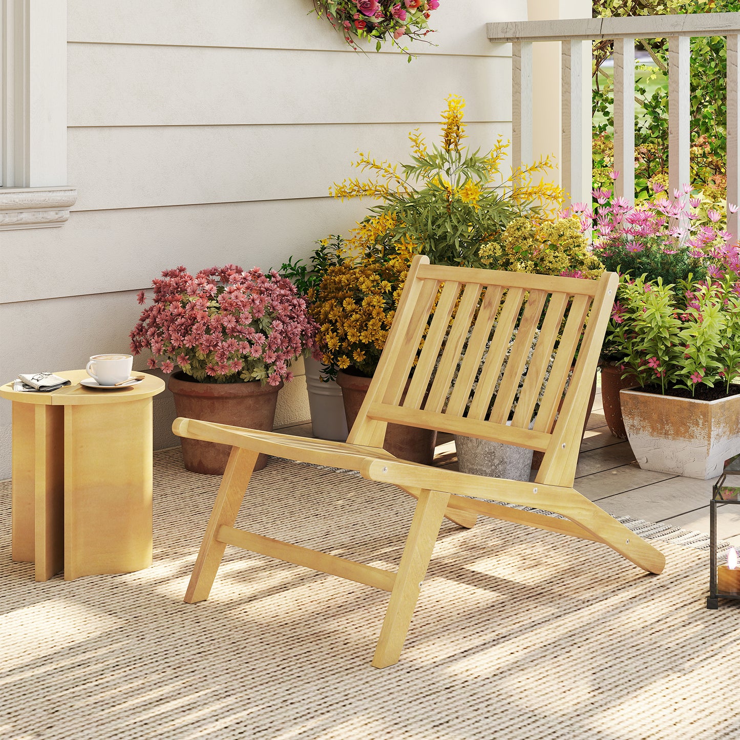 Teak Wood Reclining Adirondack Chair with Adjustable Backrest