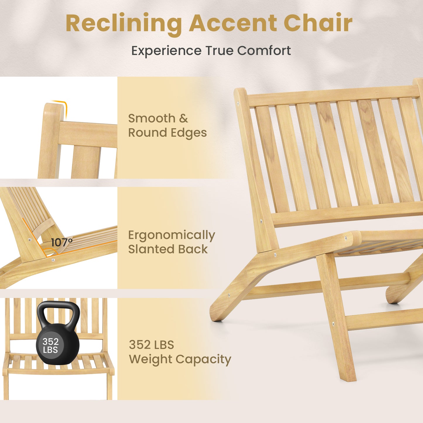Teak Wood Reclining Adirondack Chair with Adjustable Backrest