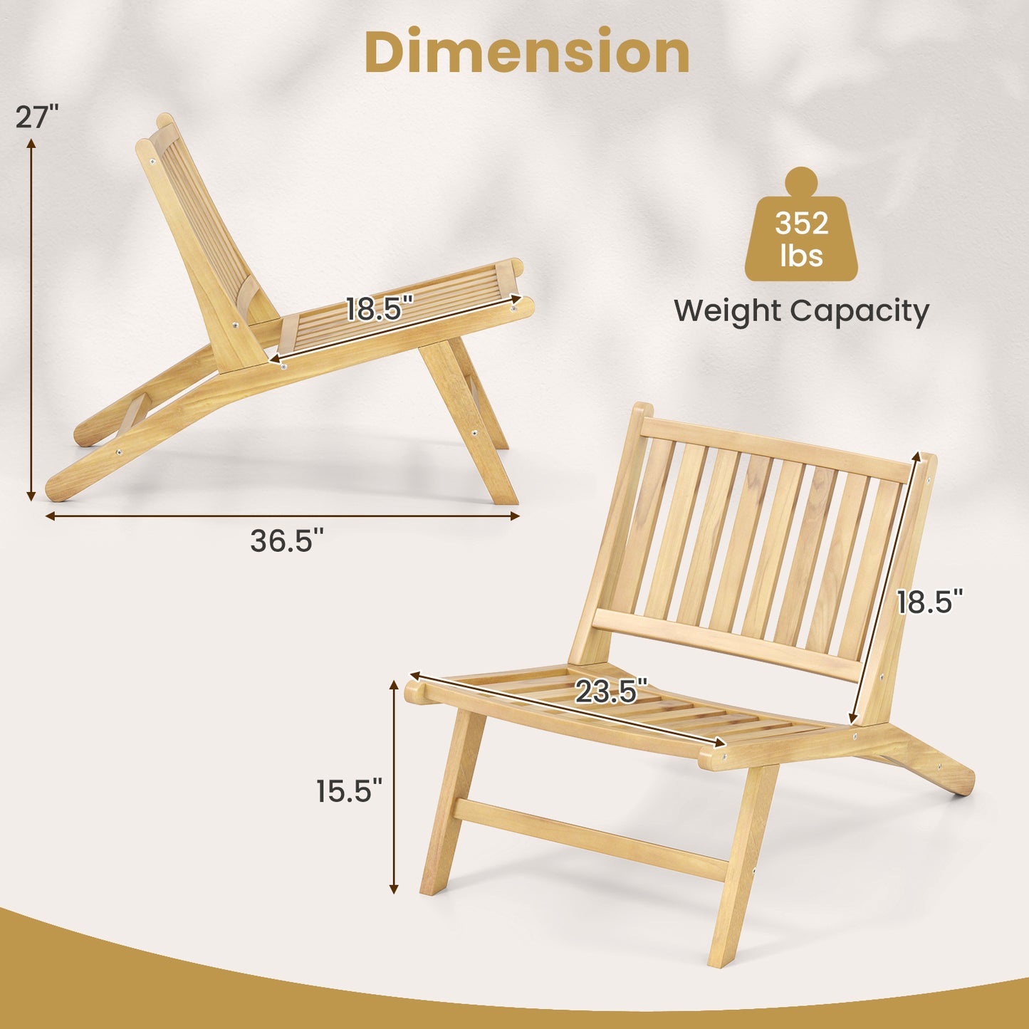 Teak Wood Reclining Adirondack Chair with Adjustable Backrest