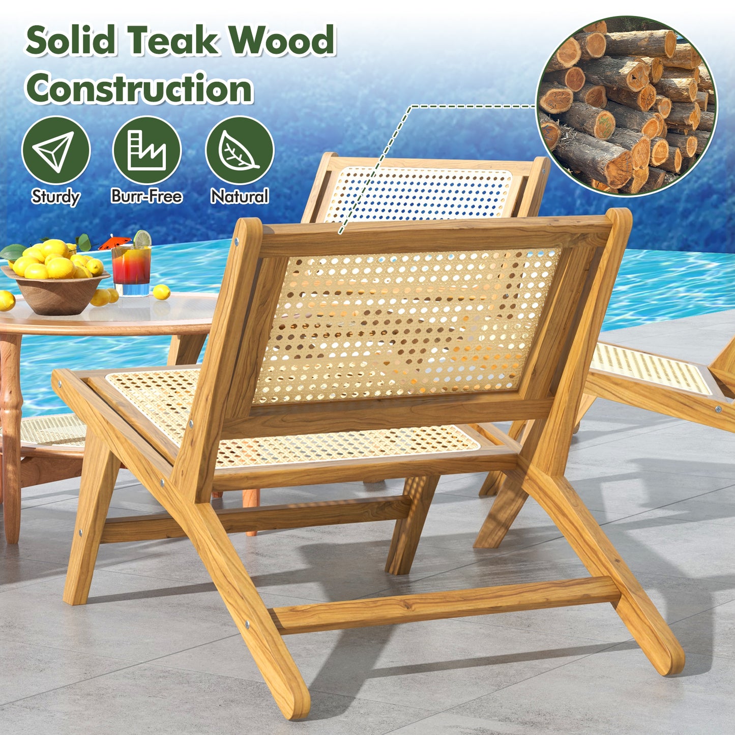 Teak Dining Chair with Handwoven Rattan Seat
