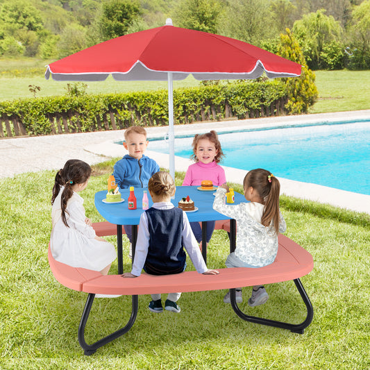 Kids Picnic Table with Adjustable Umbrella for 8 Children