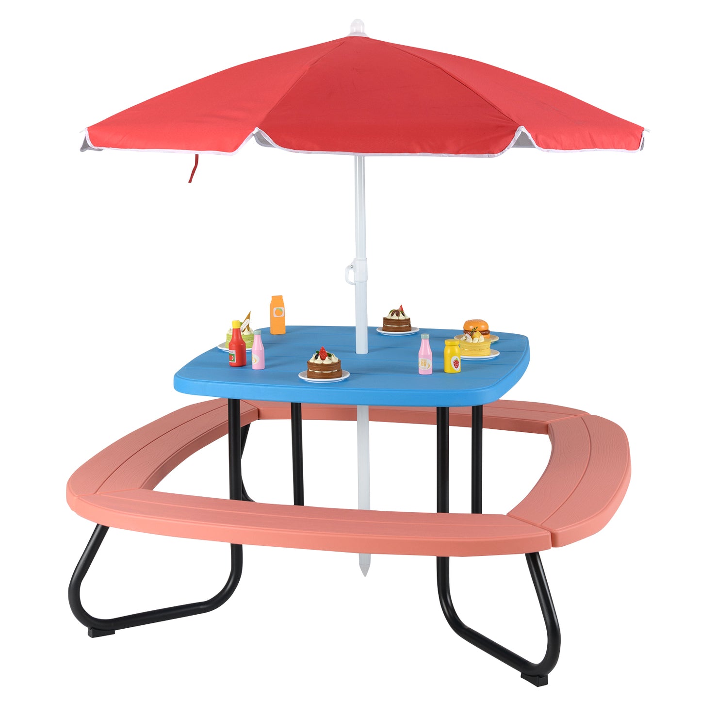 Kids Picnic Table with Adjustable Umbrella for 8 Children
