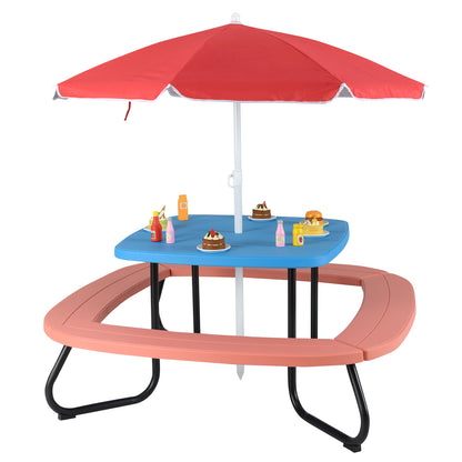 Kids Picnic Table with Adjustable Umbrella for 8 Children
