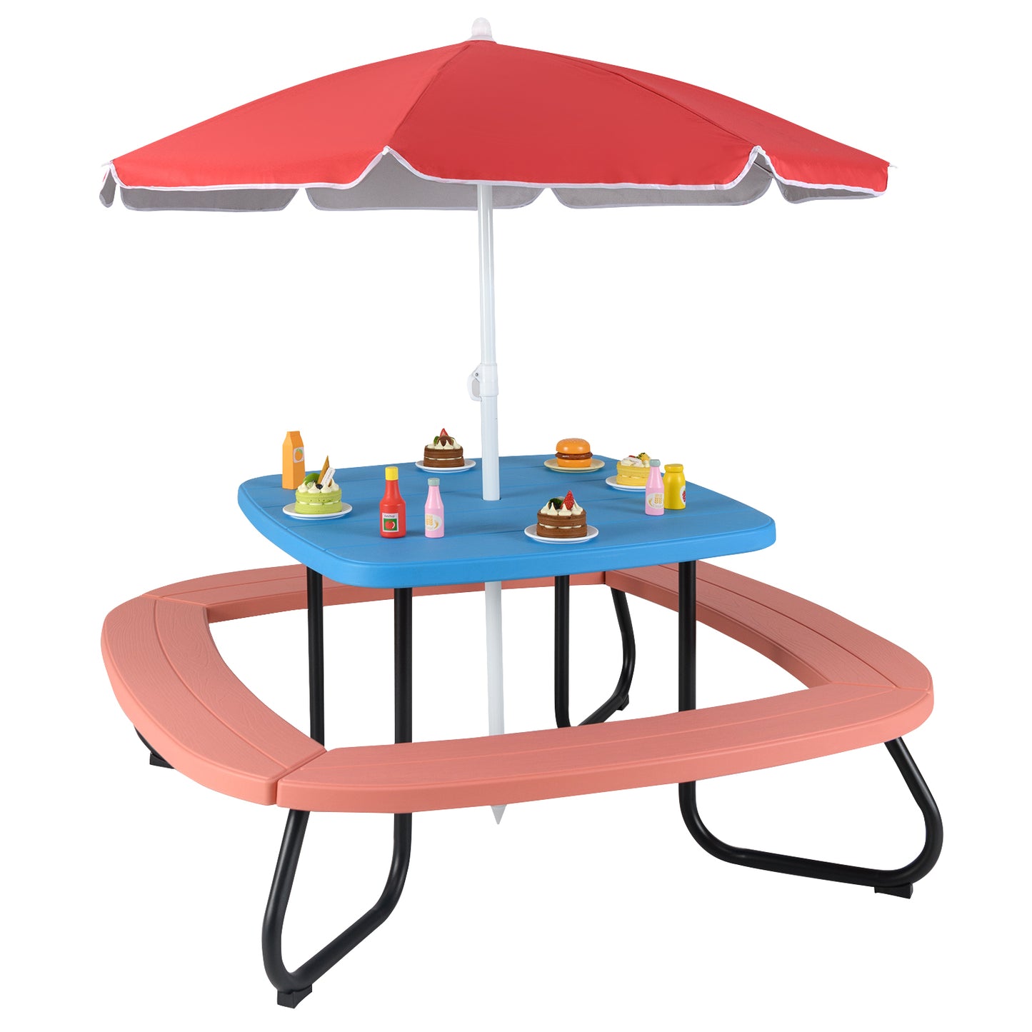 Kids Picnic Table with Adjustable Umbrella for 8 Children