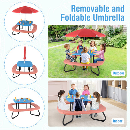 Kids Picnic Table with Adjustable Umbrella for 8 Children