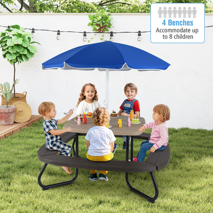 Kids Picnic Table with Adjustable Umbrella for 8 Children