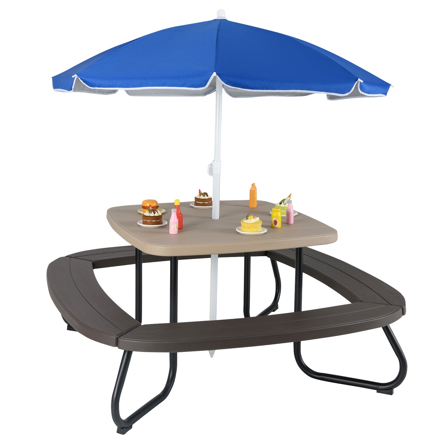 Kids Picnic Table with Adjustable Umbrella for 8 Children