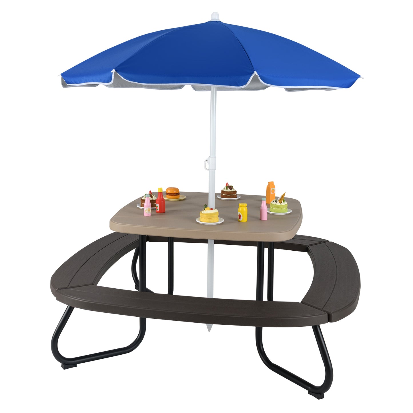 Kids Picnic Table with Adjustable Umbrella for 8 Children