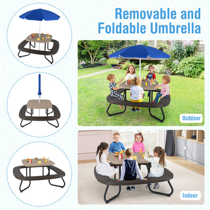 Kids Picnic Table with Adjustable Umbrella for 8 Children