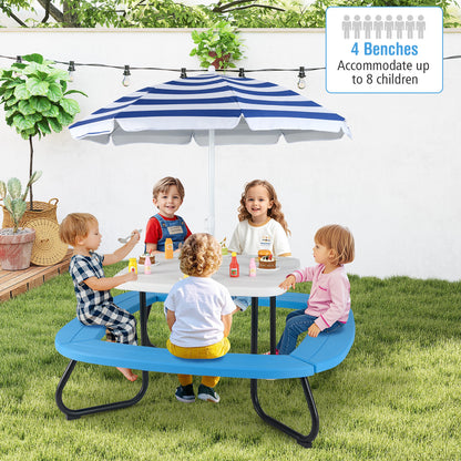 Kids Picnic Table with Adjustable Umbrella for 8 Children
