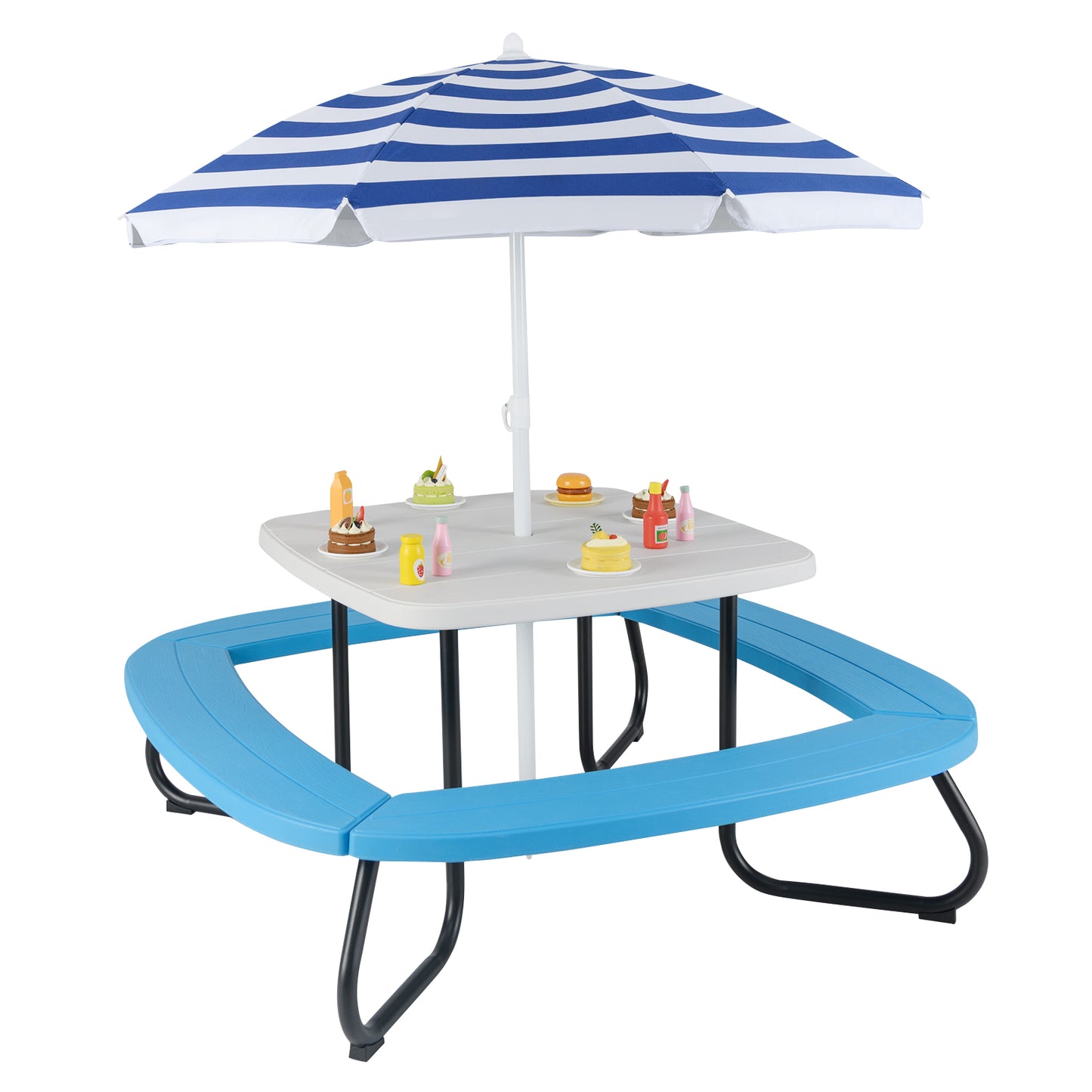 Kids Picnic Table with Adjustable Umbrella for 8 Children