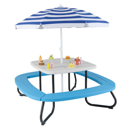Kids Picnic Table with Adjustable Umbrella for 8 Children