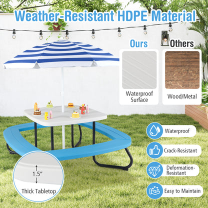 Kids Picnic Table with Adjustable Umbrella for 8 Children