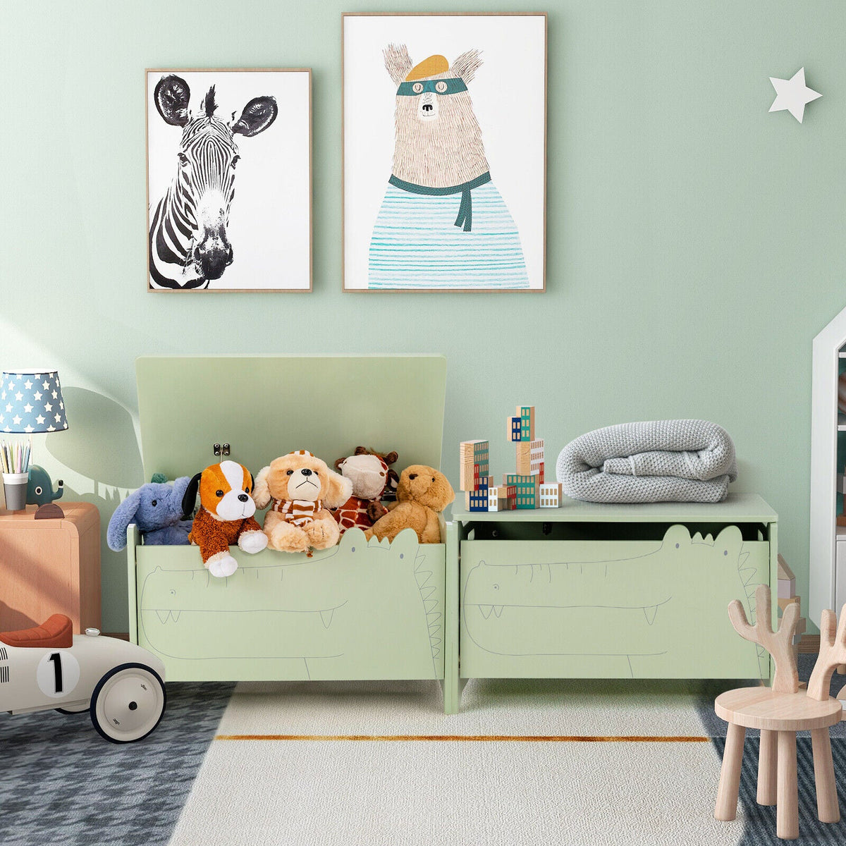 Wooden Kids Toy Box with Safety Hinge