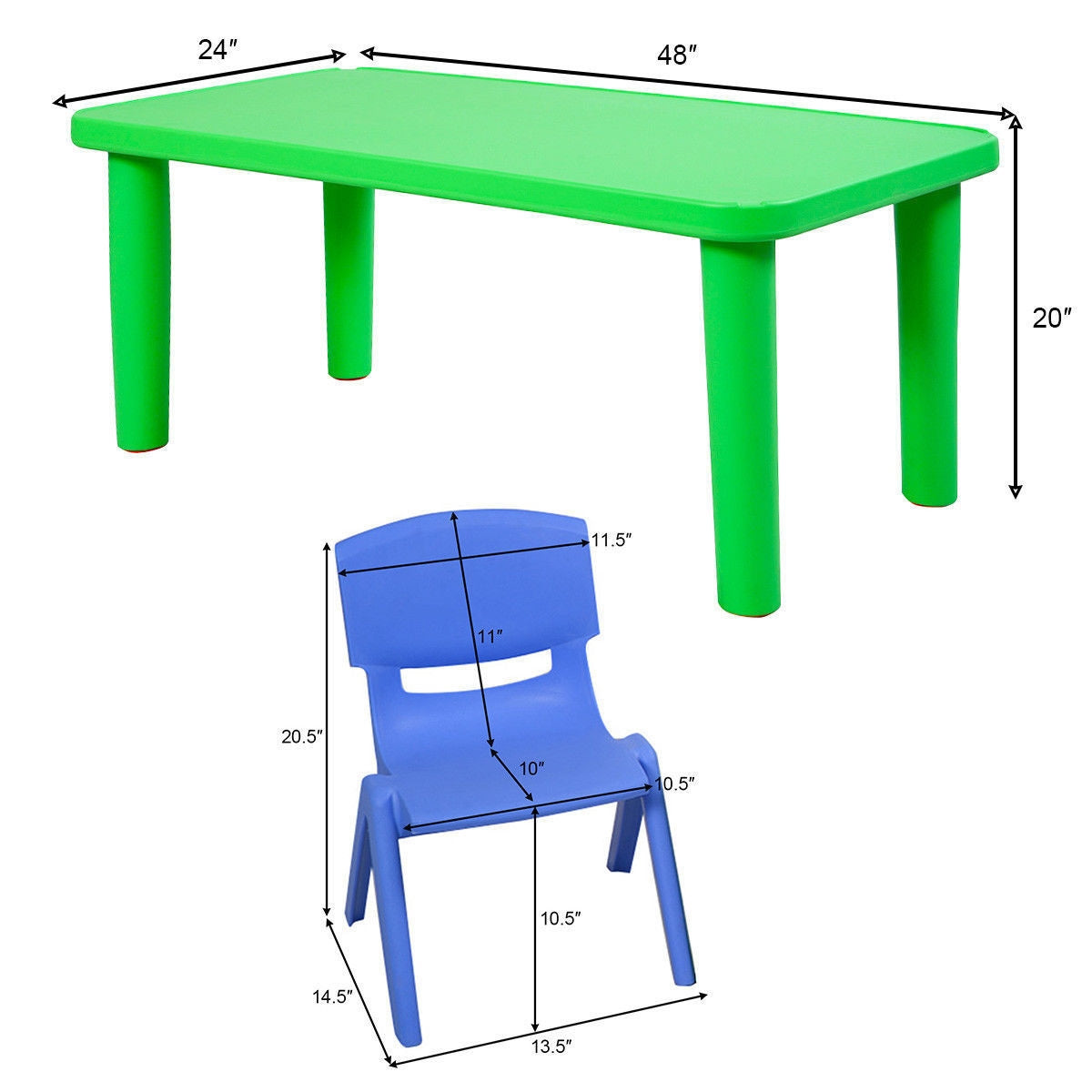 Kids Plastic Table and 4 Chairs Set - Colorful